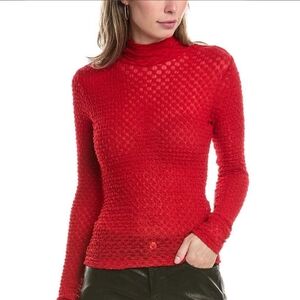 FRAME Mesh Lace Top | Size Small | Cherry Red | Flared Sleeves